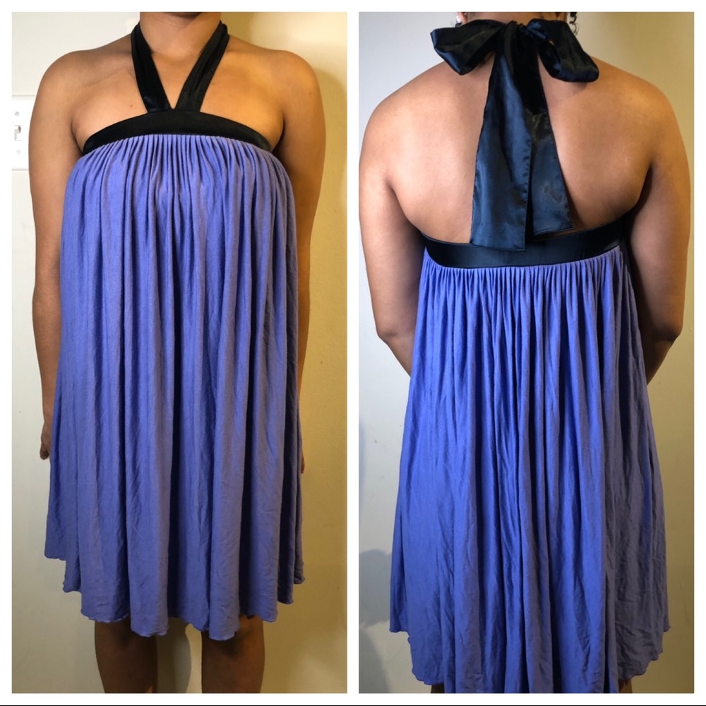 Blue Pleated dress with satin straps!